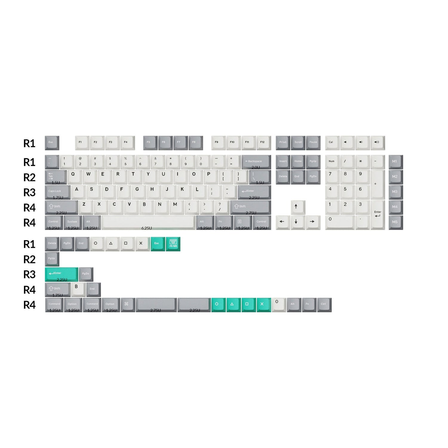 Juego completo de teclas PBT de doble disparo con perfil de cereza: rojo Dolch, gris blanco menta, azul negro amarillo