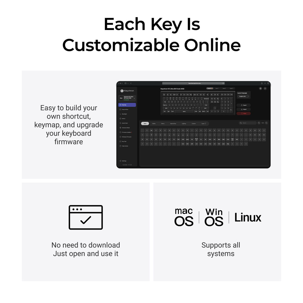 Teclado Mecánico Personalizado Inalámbrico Keychron K5 Ultra 8K con Distribución ANSI US