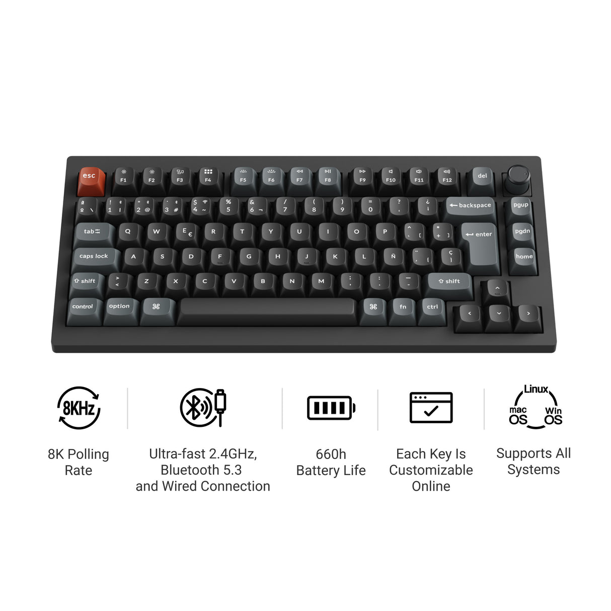 Teclado Mecánico Personalizado Inalámbrico Keychron V1 Ultra 8K (Layout US ANSI)