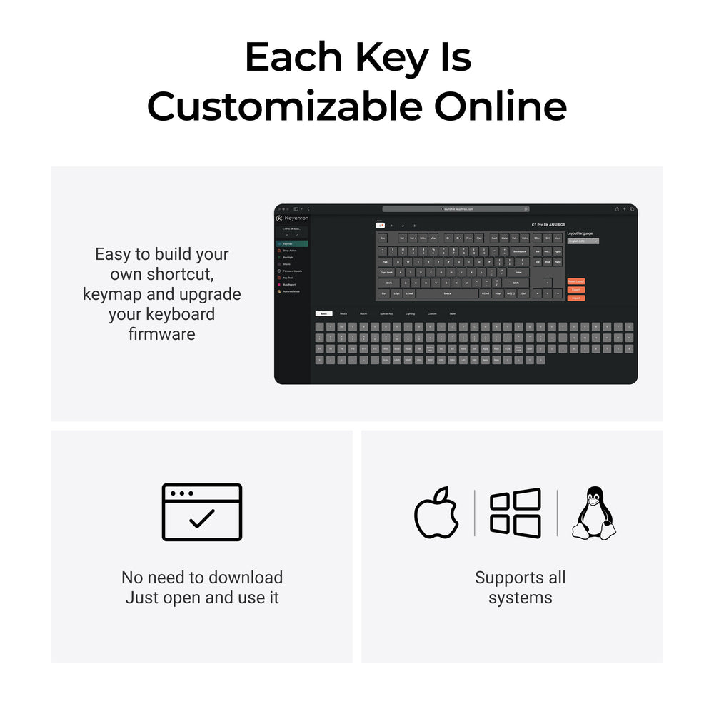 Teclado Mecánico Personalizado Keychron C1 Pro 8K QMK con Cable (Distribución US ANSI)