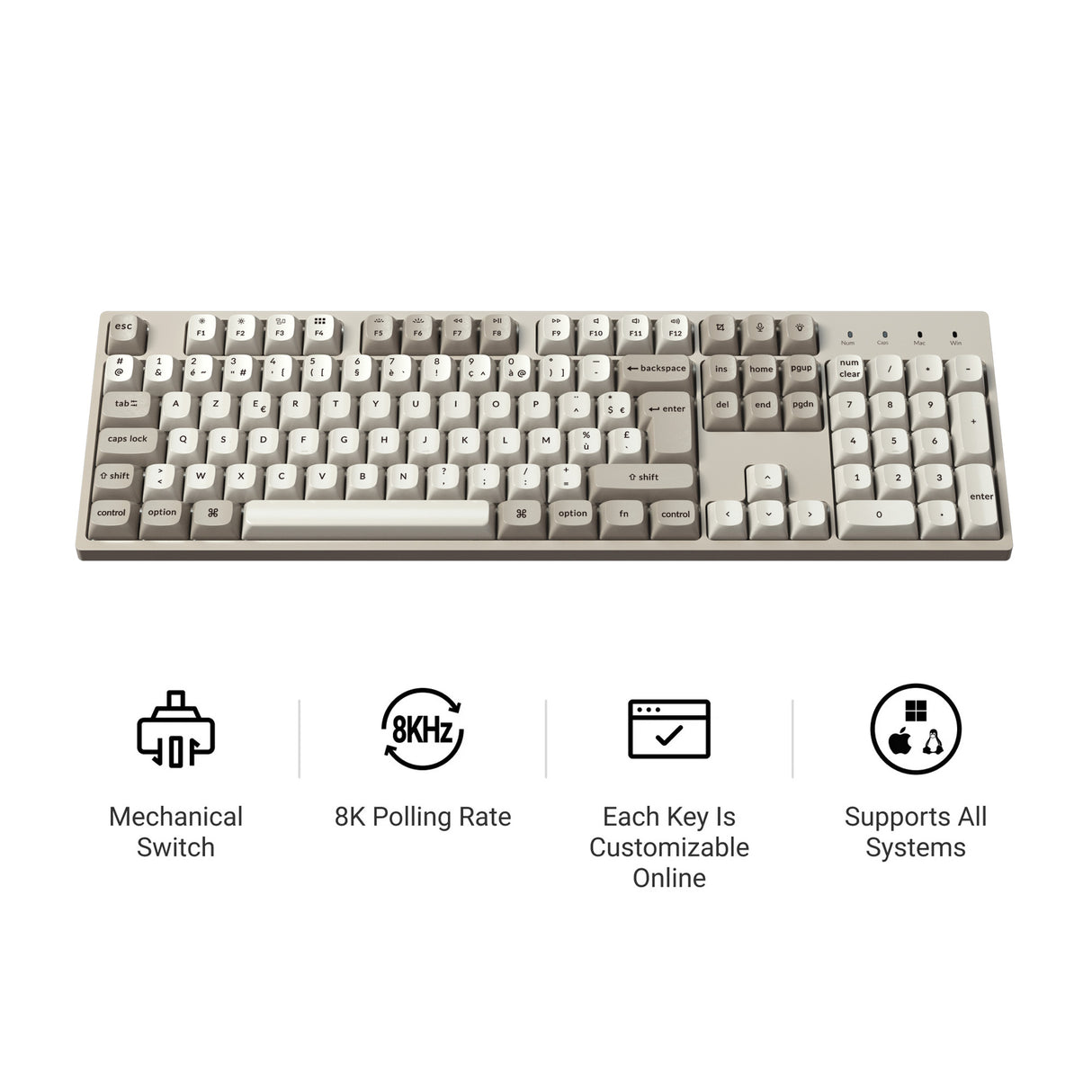 Keychron C2 Pro 8K QMK Teclado Mecánico Personalizado por Cable (Distribución US ANSI)