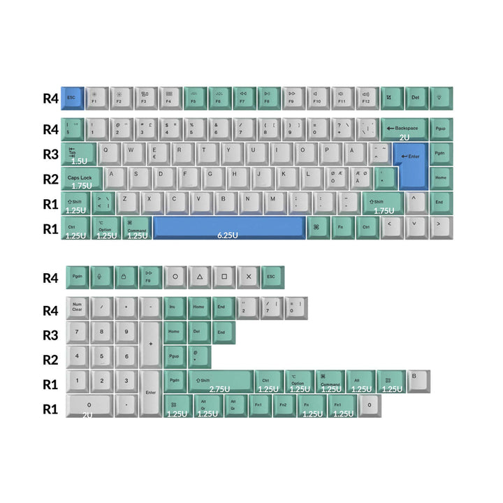 Juego completo de teclas ISO Cherry Profile Dye-Sub PBT - Iceberg