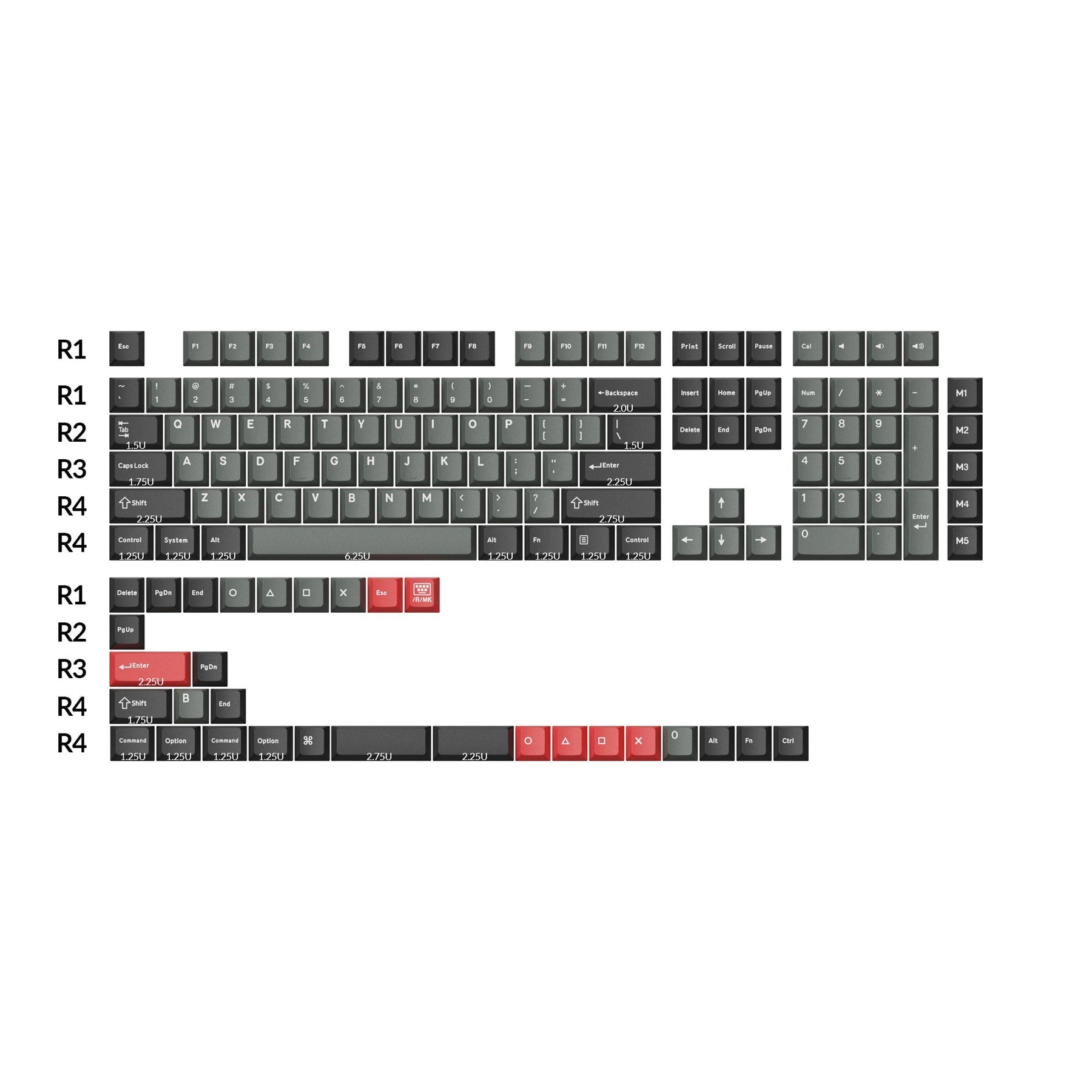 Juego completo de teclas PBT de doble disparo con perfil de cereza: rojo Dolch, gris blanco menta, azul negro amarillo