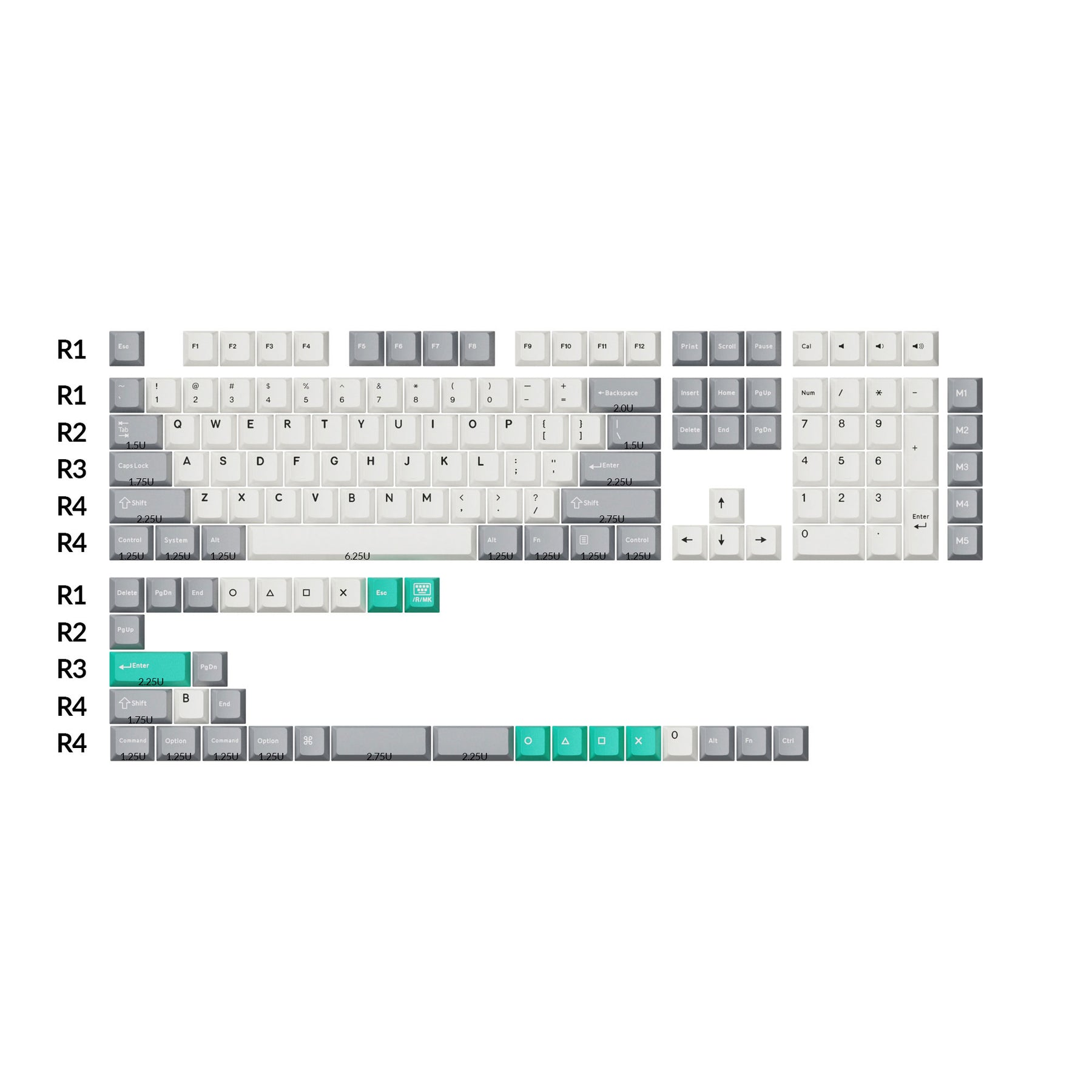 Juego completo de teclas PBT de doble disparo con perfil de cereza: rojo Dolch, gris blanco menta, azul negro amarillo