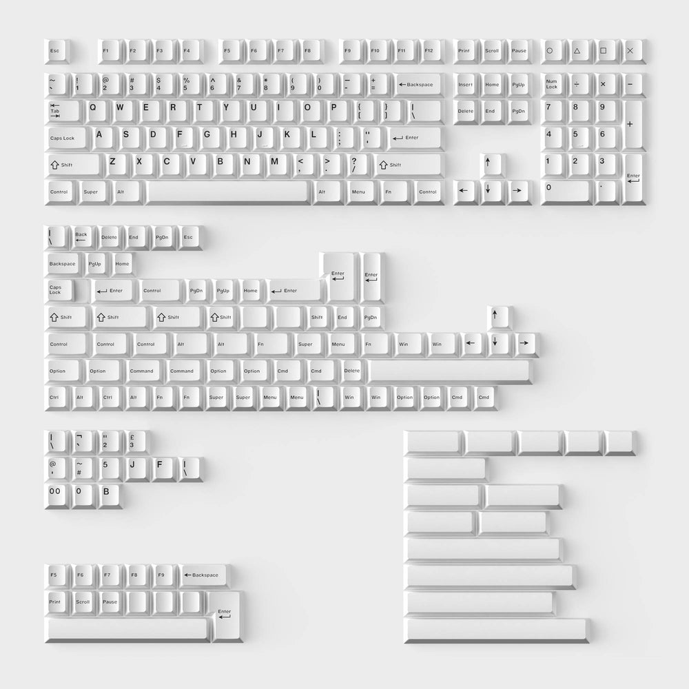 Double - Shot PBT Full Set Keycaps - Black on White - Bow