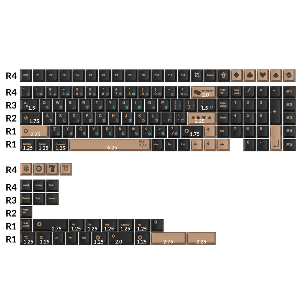 Golden Casino - Cherry Perfil Dye-Sub PBT Juego Completo de Keycaps