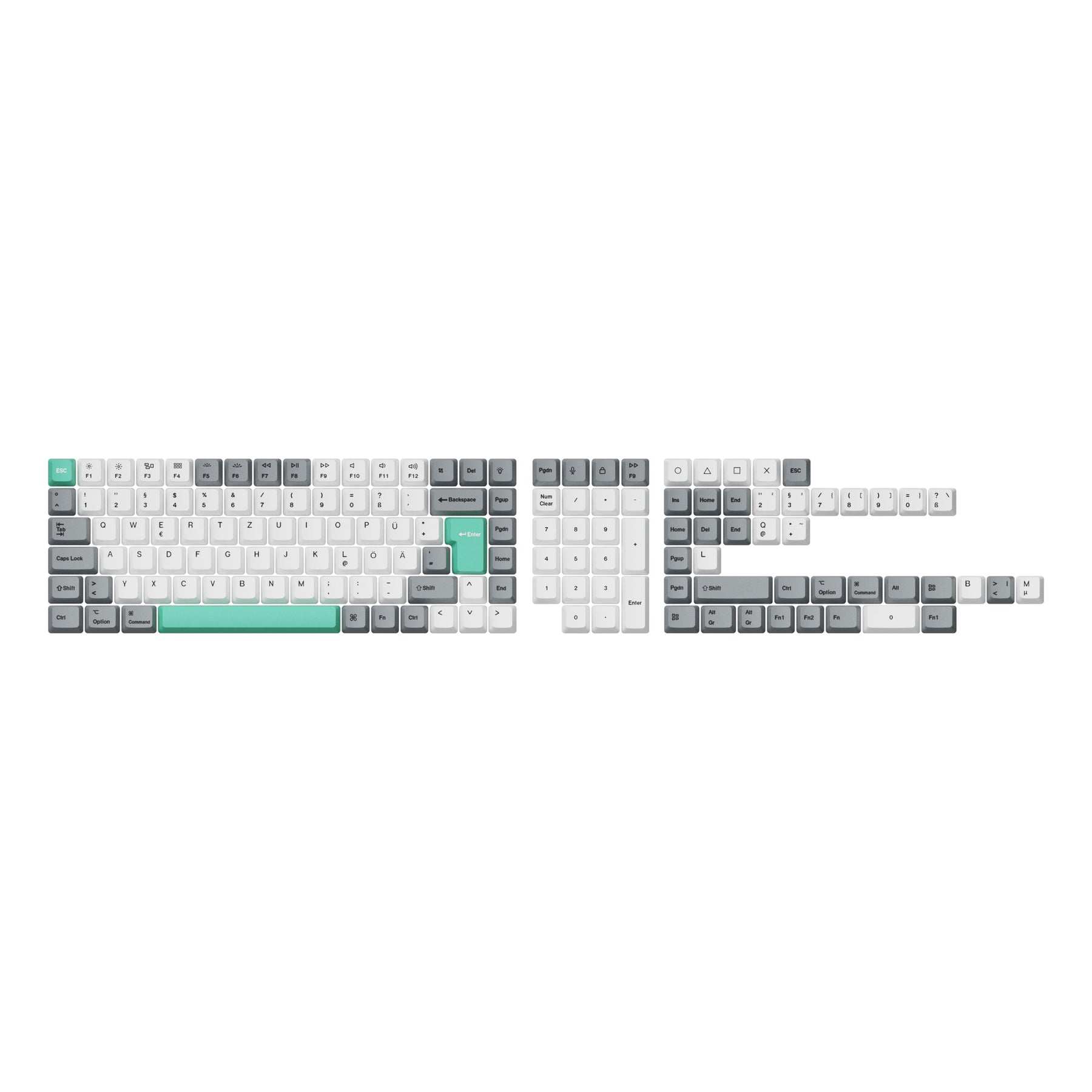 Juego completo de teclas ISO OEM Dye-Sub PBT - Gris Blanco Menta