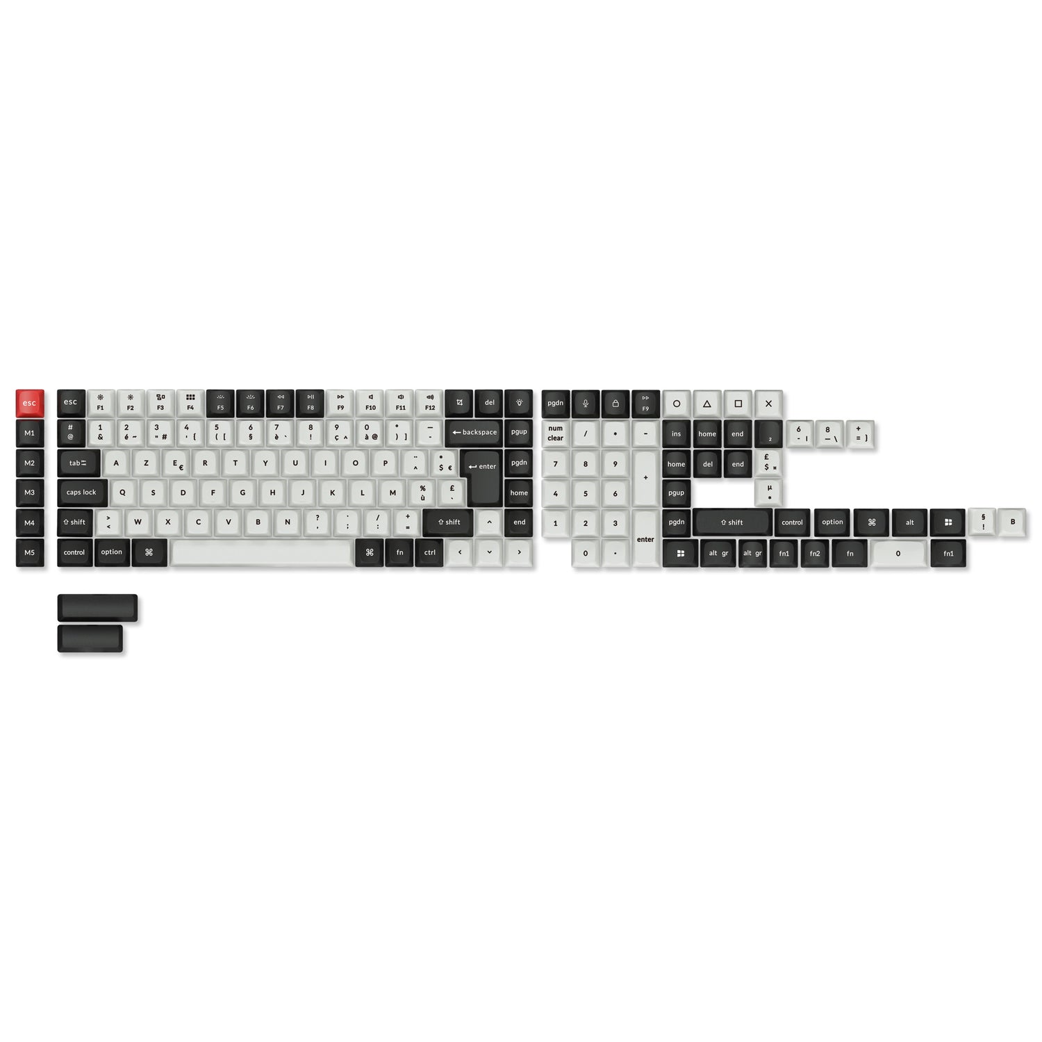 Juego completo de teclas PBT OSA con perfil de sublimación, Layout ISO: blanco y negro