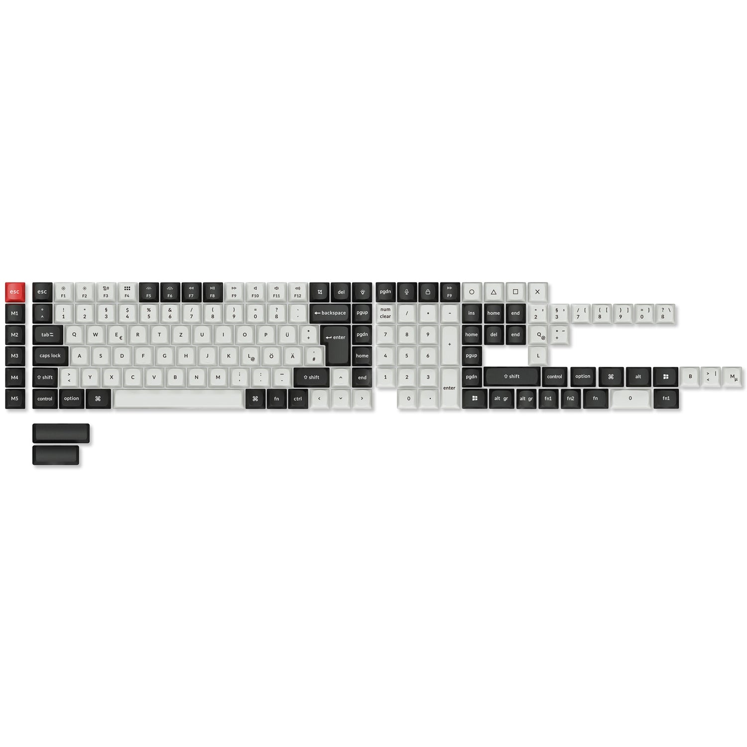Juego completo de teclas PBT OSA con perfil de sublimación, Layout ISO: blanco y negro