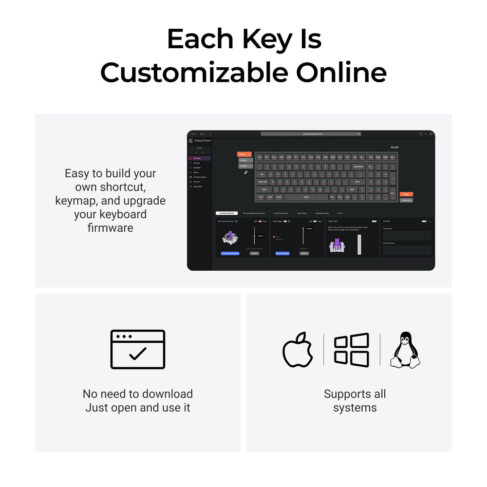 Teclado personalizado Keychron K4 HE inalámbrico con Switch magnético (disposición US ANSI)