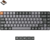 A compact mechanical keyboard layout shown on a white background, with a small inset of a switch in the top-left corner and four keycap legends labeled erso, lock, alt, and alt gr at the bottom. The keyboard has mostly dark gray to black keys with a single orange accent key at the upper left.