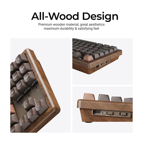 keyboard¡¯s wooden case, side profile, and connection controls