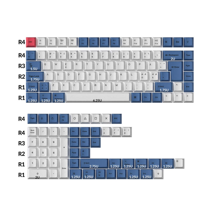 Juego completo de teclas ISO Cherry Profile Dye-Sub PBT - Azul moderno