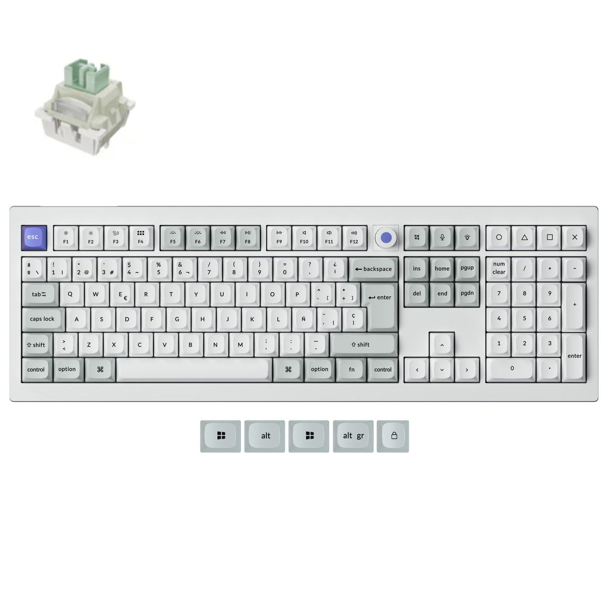 Mechanical keyboard with key switch on a white background ISO Spanish