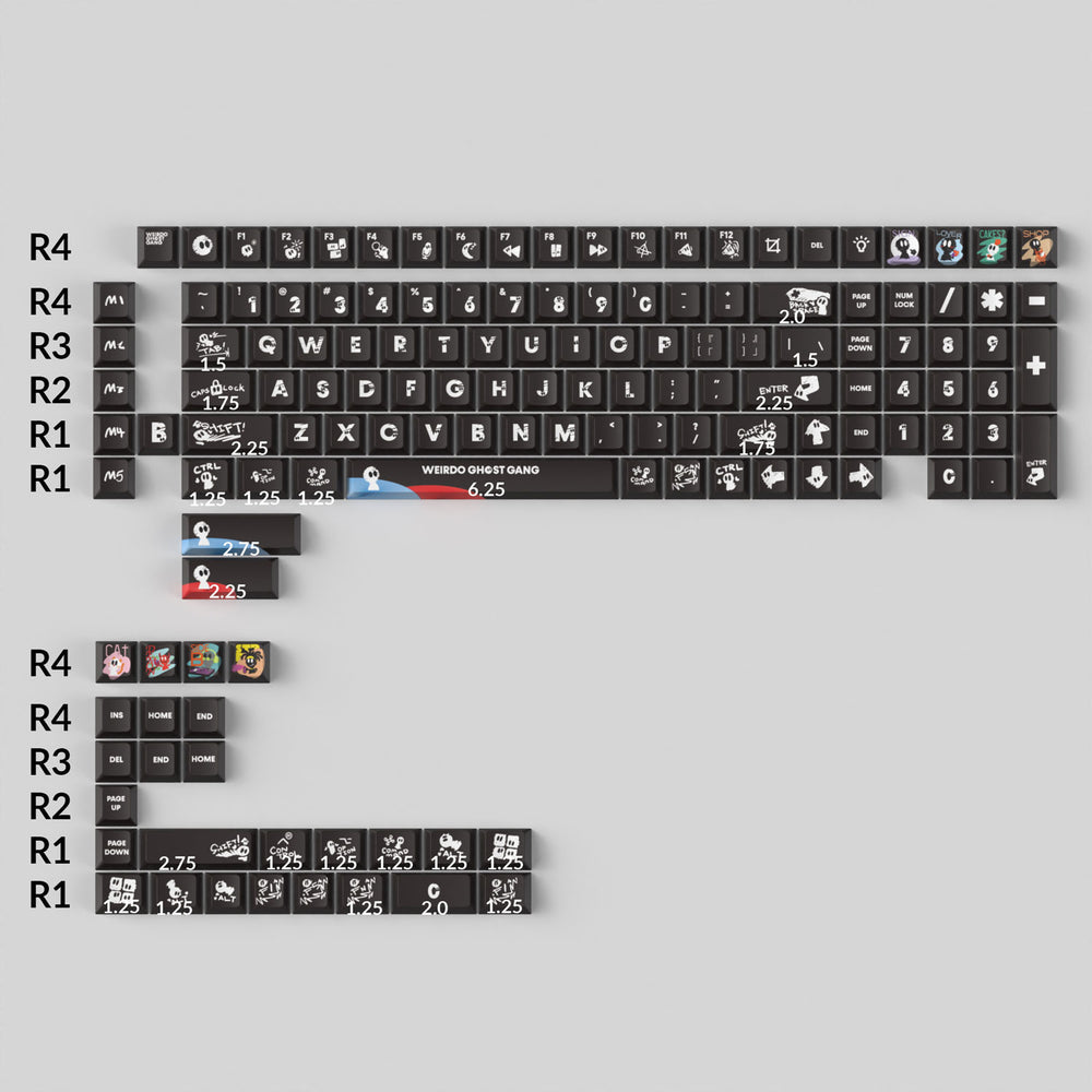 Weirdo Ghost Gang - Juego completo de teclas PBT con perfil de cereza Dye-Sub