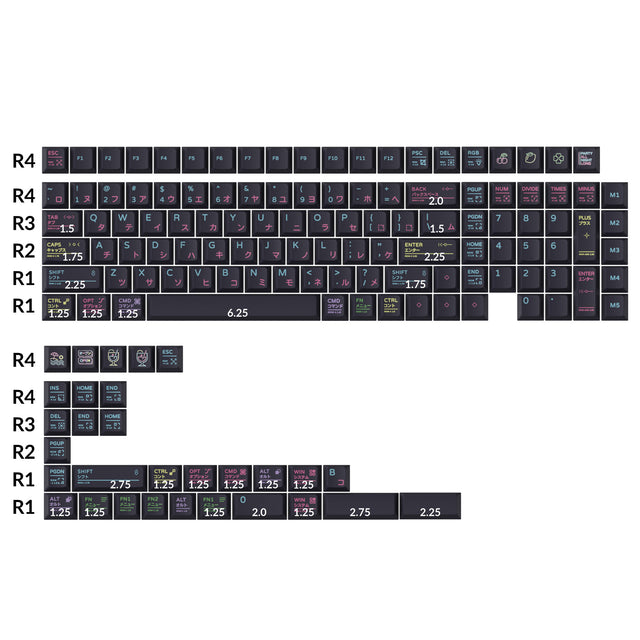 Neon Night - Cherry Perfil Dye-Sub PBT Juego Completo de Keycaps
