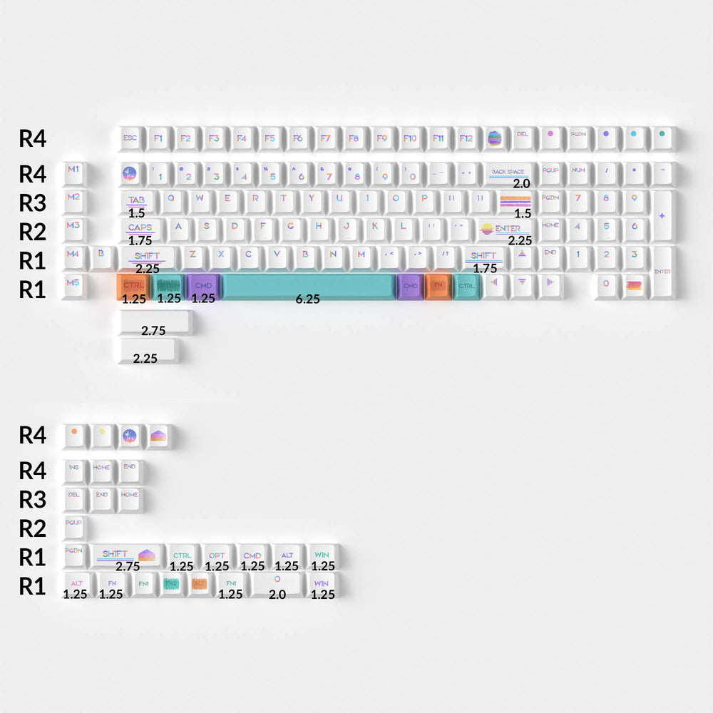 Pixel Sunset - Cherry Perfil Tinte-Sub PBT Juego Completo de Keycaps