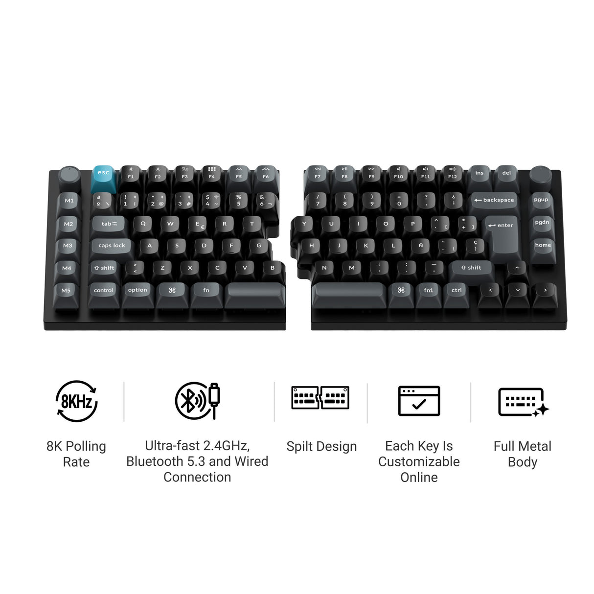 Two mechanical keyboards with features listed on a white background