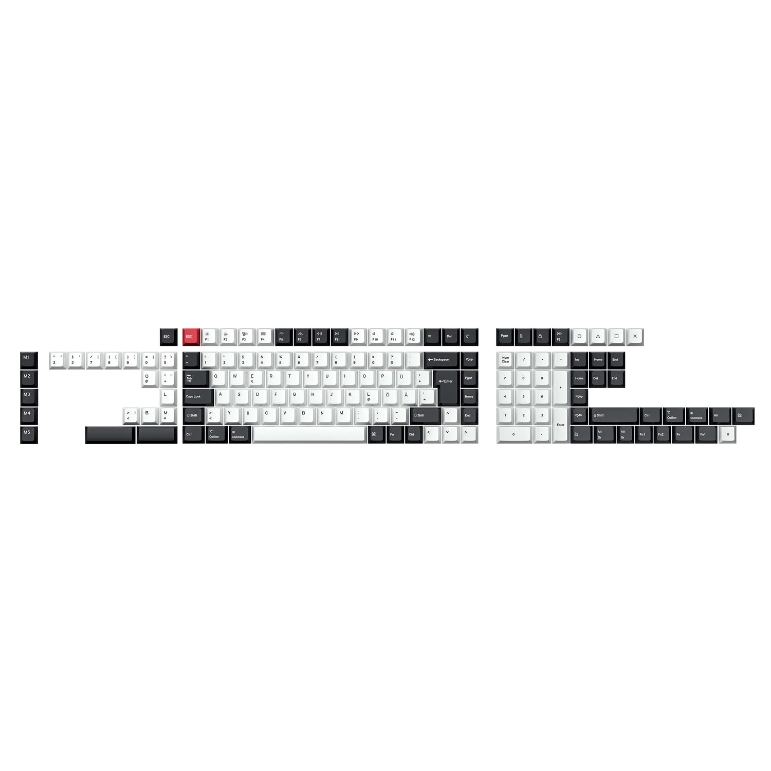 ISO Layout Cherry Profile Dye-Sub PBT Full Keycap Set - Black and White