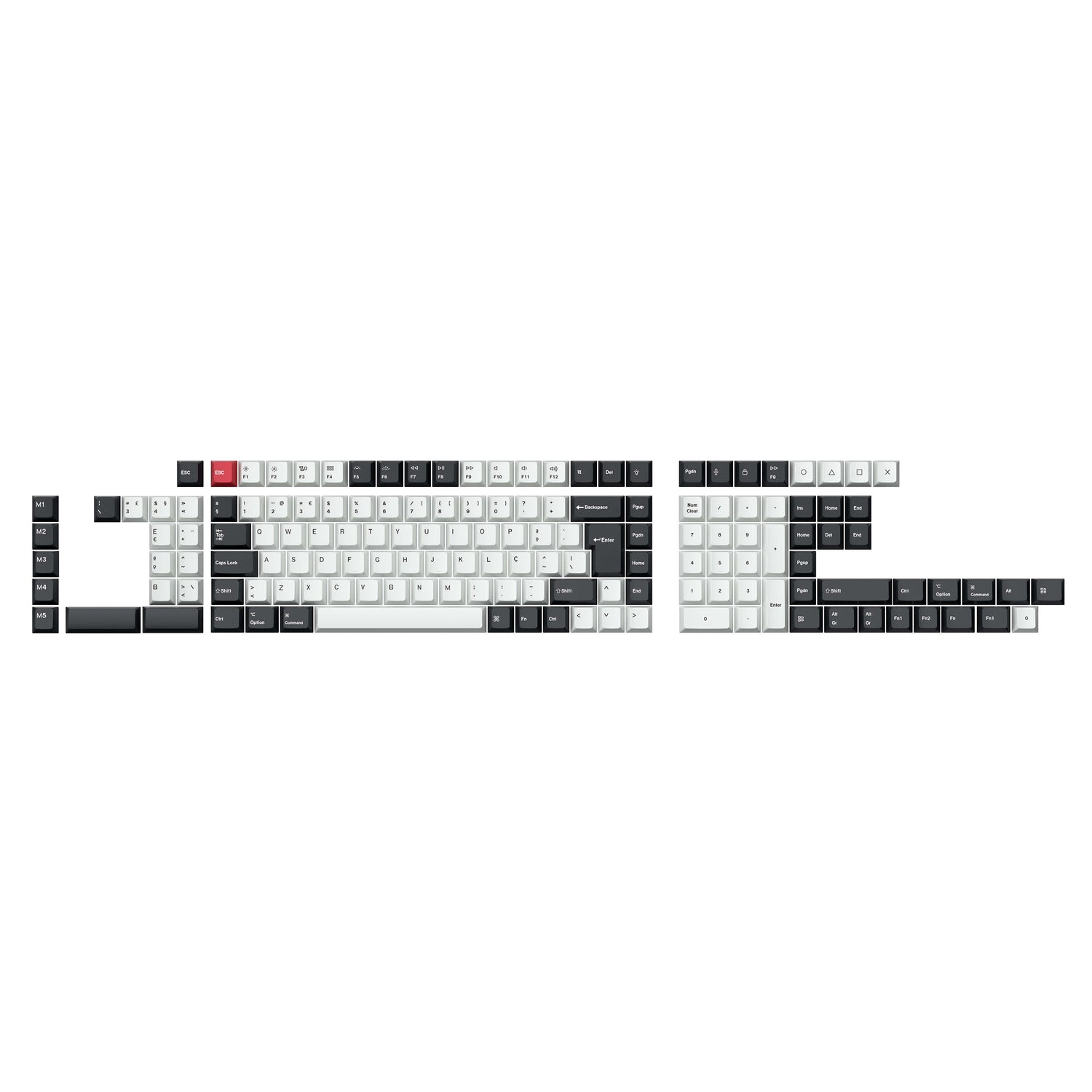 ISO Layout Cherry Profile Dye-Sub PBT Full Keycap Set - Black and White