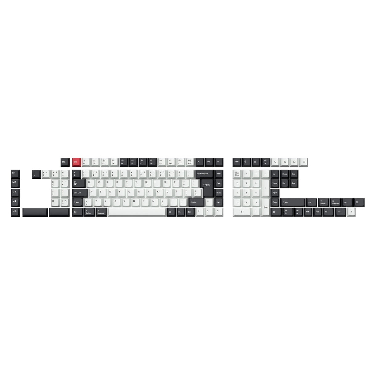 ISO Cherry Profile Dye-Sub PBT Full Set Keycap Set - Black White
