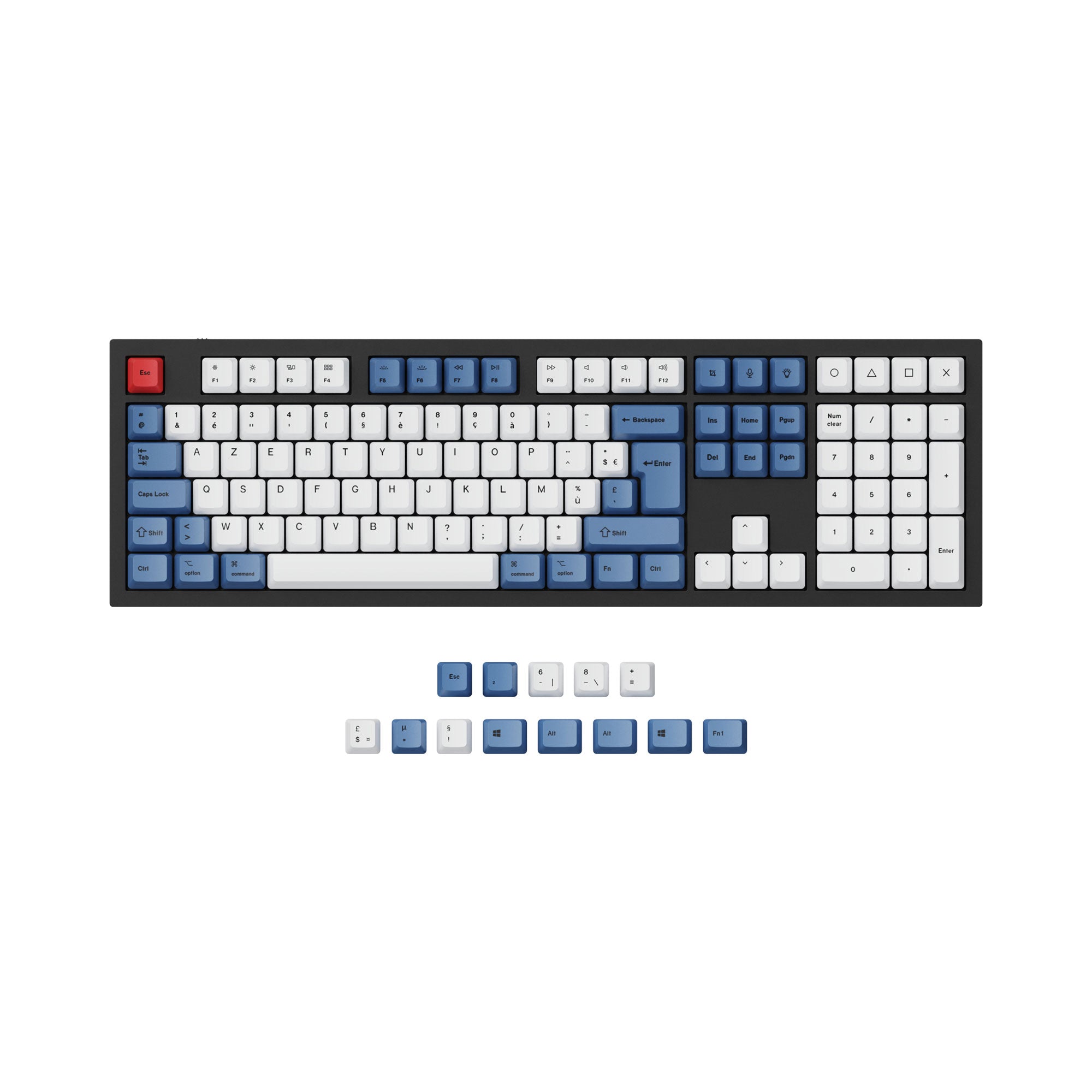 ISO ANSI OEM Dye Sub PBT Keycap Set Blue Color French Layout For Q3 Q4 Q6 K8 Keyboard 