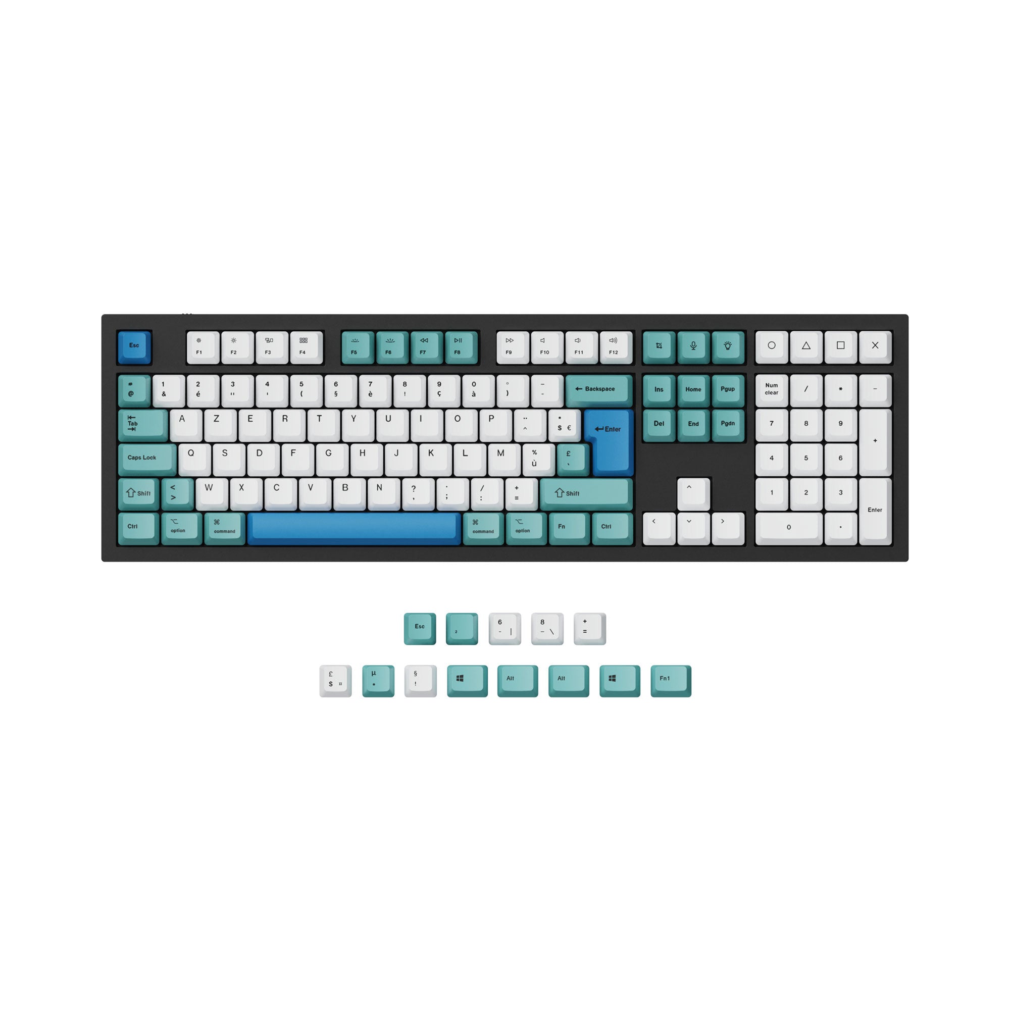 ISO ANSI OEM Dye Sub PBT Keycap Set Iceberg Color French Layout For Q3 Q4 Q6 K8 Keyboard