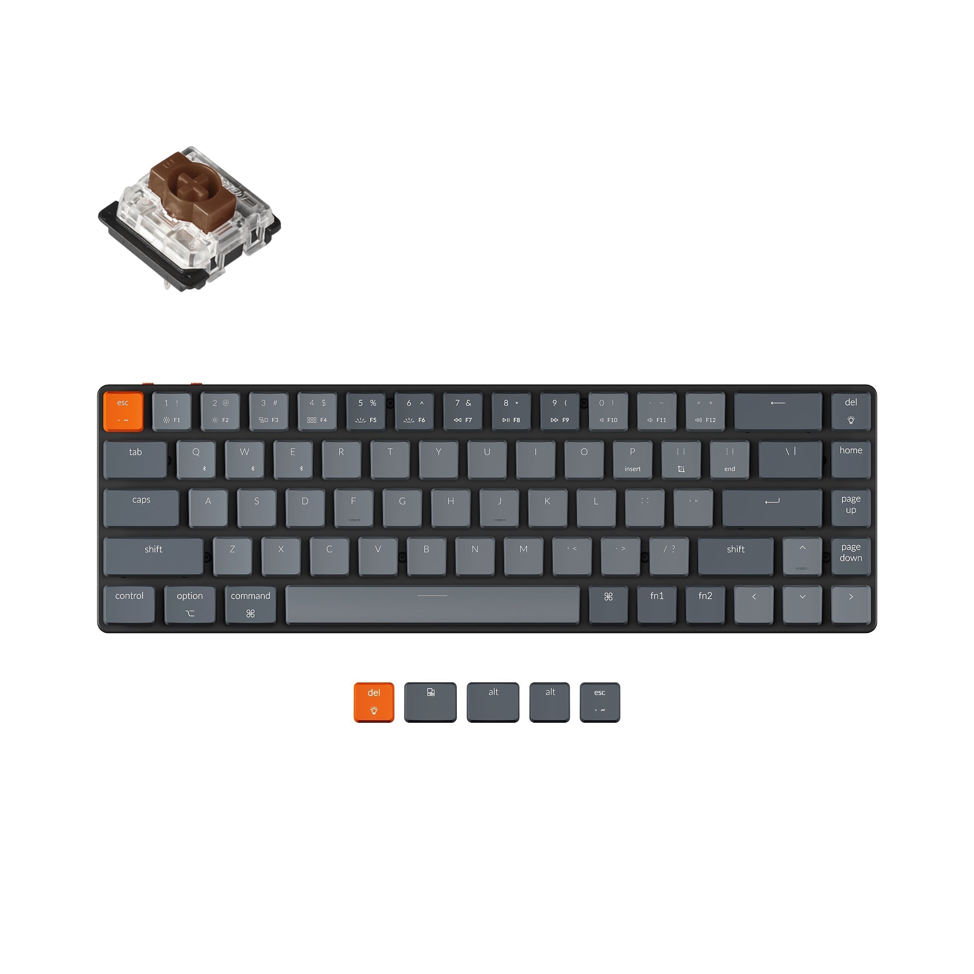 Keychron K7 65-percent ultra-slim compact wireless mechanical keyboard for Mac Windows Hot-swappable low-profile Gateron Mechanical brown switches with White backlit