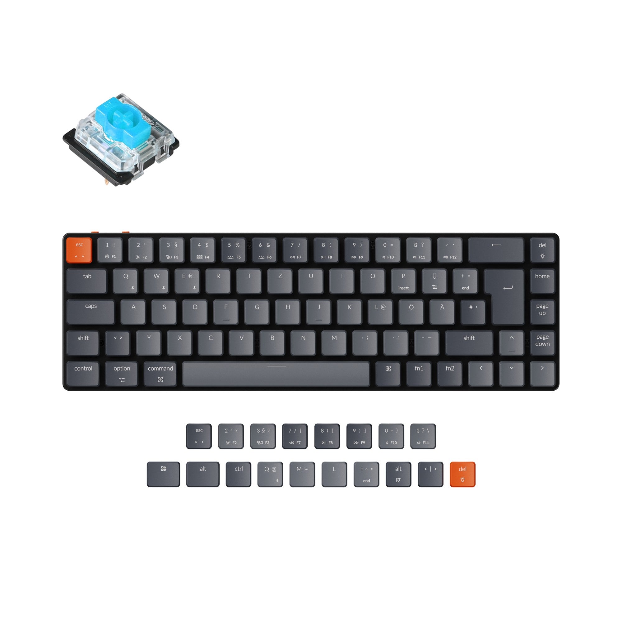 Keychron K7 ultra slim compact wireless mechanical keyboard for Mac Windows low profile Gateron blue switch white backlight German ISO DE layout