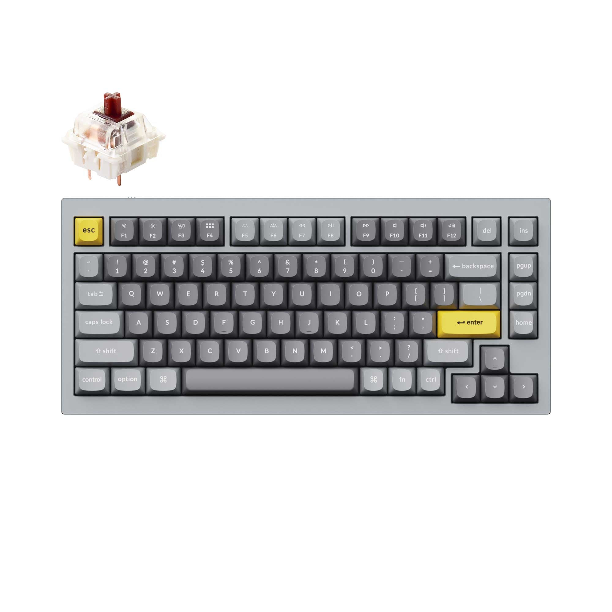 Keychron Q1 QMK VIA custom mechanical keyboard 75 percent layout full aluminum grey frame for Mac Windows iOS RGB backlight with hot swappable Gateron G Pro switch brown