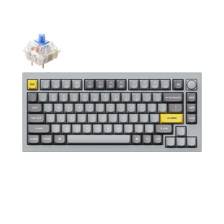 Keychron Q1 QMK VIA custom mechanical keyboard 75 percent layout full aluminum grey frame knob version for Mac Windows iOS RGB backlight with hot swappable Gateron G Pro switch blue