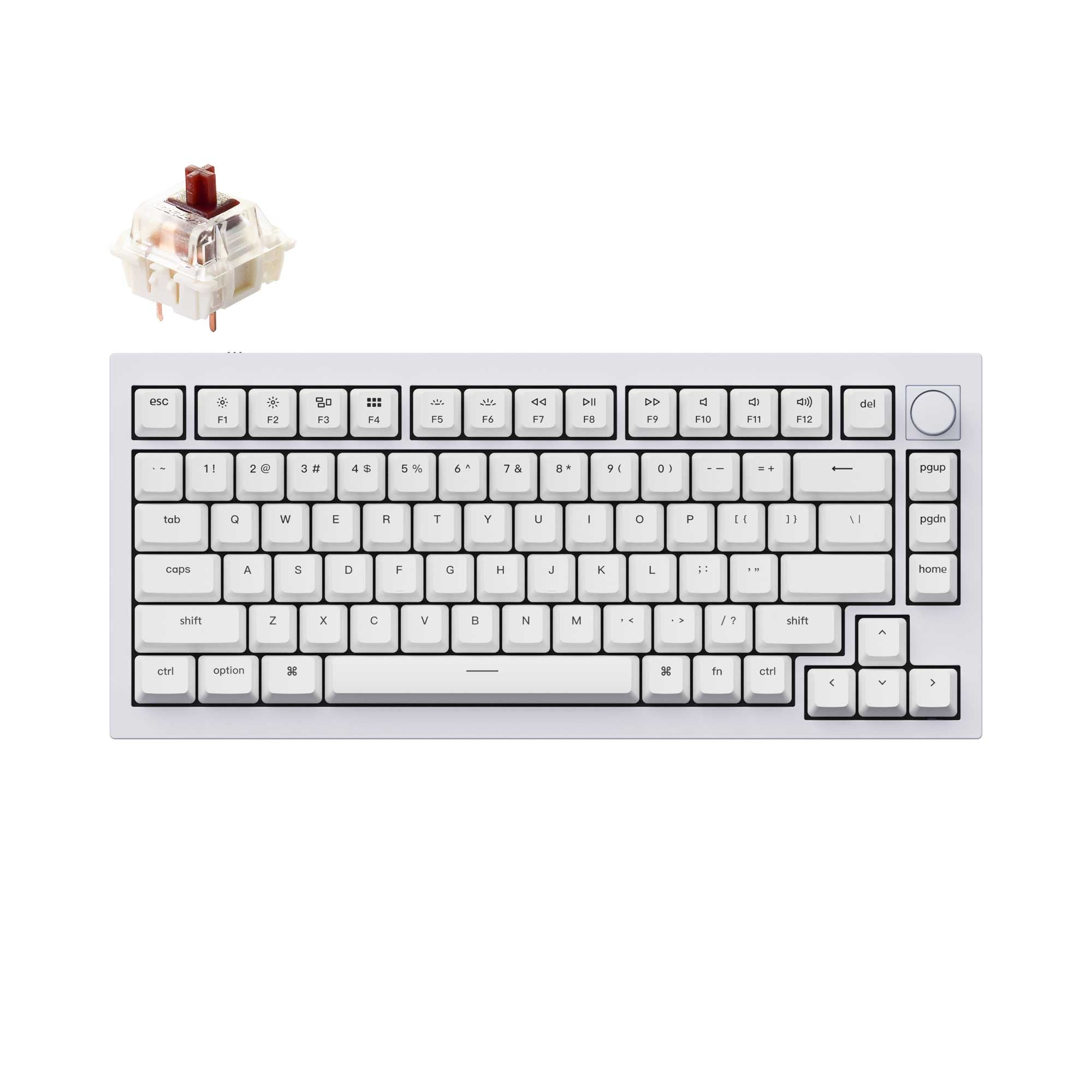 Keychron Q1 QMK VIA custom mechanical keyboard 75 percent layout full aluminum white frame knob version for Mac Windows iOS RGB backlight with hot swappable Gateron G Pro switch brown