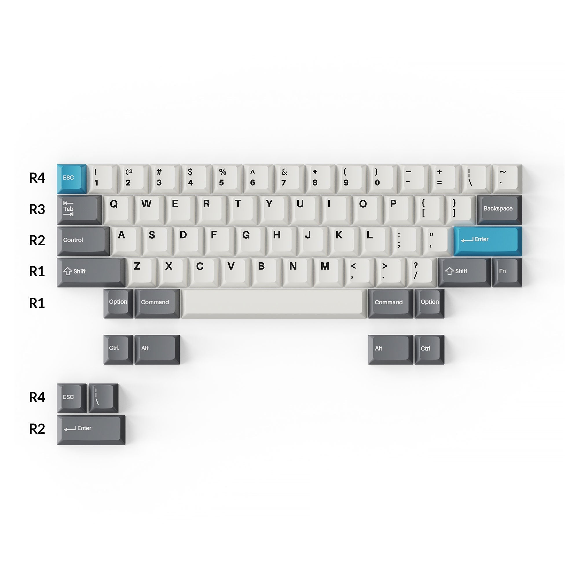 Keychron double-shot PBT Cherry full set keycap set grey white and blue HHKB layout ANSI